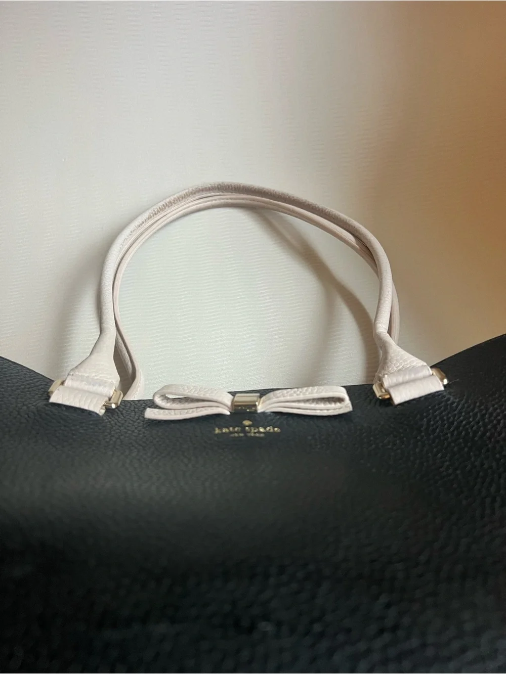 Kate Spade Maryanne Henderson Street Tote Black Leather Cream Bow Handles